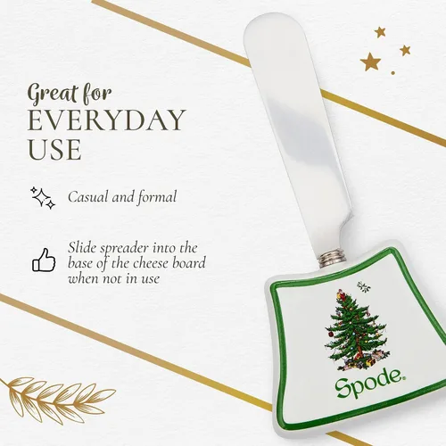 Miniatura 6 de Spode Juego de tabla y esparcidor de queso de árbol de Navidad (2 piezas) - Tabla de servir queso de madera de acacia de 13 pulgadas con esparcidor