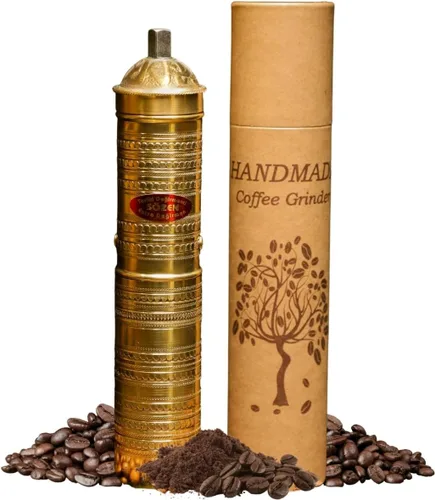Sozen - Molinillo manual de café martillado de 9 pulgadas de latón, molinillo de manivela manual para café turco, prensa francesa, expreso,