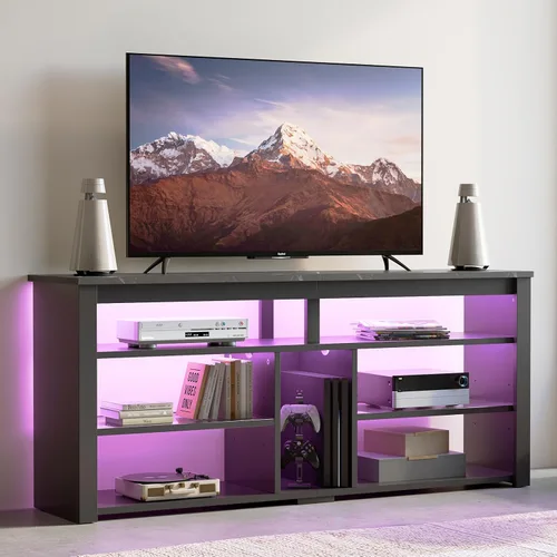 Miniatura 11 de Bestier Soporte de TV Alto con LED, Centro de Entretenimiento para TV de 55/60/65 Pulgadas, Consola de TV para Juegos con Almacenamiento para PS4
