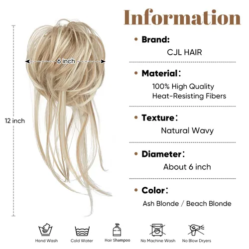 Miniatura 3 de CJL HAIR Extensiones de cabello rizado con cola de caballo, cabello sintético con coleta recta, coleteros para mujer, rubio ceniza/rubio playa