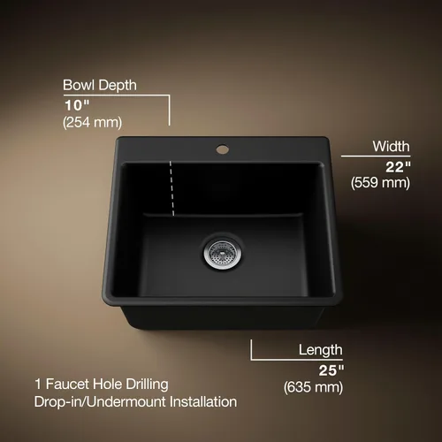 Miniatura 3 de KOHLER 28003-1-CM1 Kennon® - Fregadero de cocina de 25 pulgadas de montaje superior o inferior, incluye estante para fregadero, color negro mate