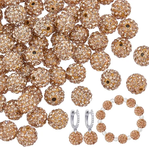 Miniatura 20 de PH PandaHall 100 cuentas de arcilla de hematita con diamantes de imitación negros de 0.394 pulgadas (0.394 in) – cristal de polímero pavimenta bola