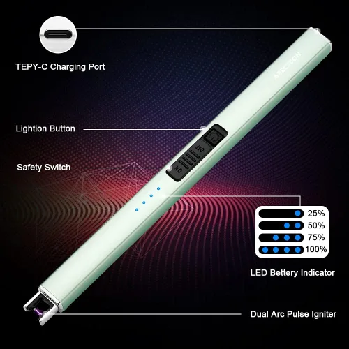 Miniatura 3 de ARECTECH Encendedor de velas eléctrico con cable tipo C, regalo de cumpleaños para hombres, mujeres, esposa, encendedores de arco de plasma Verde