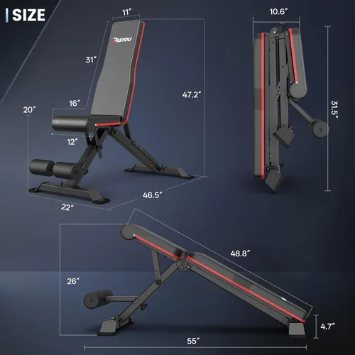 Miniatura 7 de PASYOU Banco de pesas ajustable para gimnasio en casa, banco de entrenamiento plegable de capacidad de 700 libras, banco de entrenamiento de fuerza