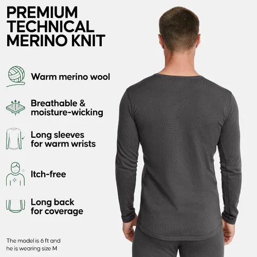 Miniatura 2 de Danish Endurance Merino Wool Long Sleeve Base Layer Shirt for Men, Thermal Shirt