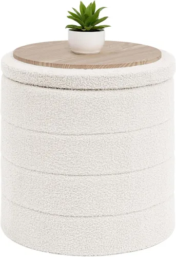 Miniatura 18 de B FSOBEIIALEO Otomana con Almacenamiento, Taburete Otomano de Almacenamiento Redondo Sherpa, Reposapiés Boucle 14.6"x14.6"x17.7" (Beige)