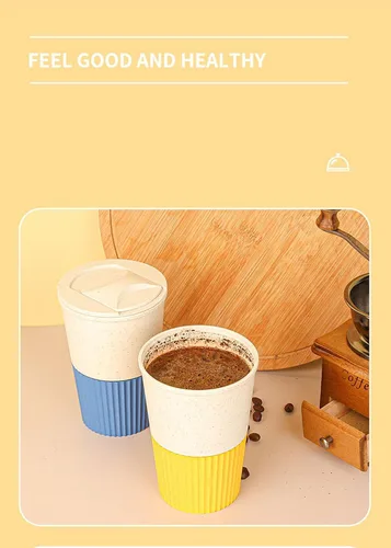 Miniatura 39 de Taza de café sellada con paja de trigo, taza de plástico portátil creativa, taza de alimentos de alto valor que acompaña a beber 16.9 fl oz/17 oz