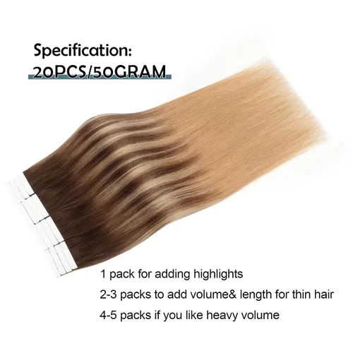 Miniatura 3 de Sassina Extensiones de Cabello Humano con Cinta Negro Azabache 12 Pulgadas 30g/paquete 20pcs Liso Sin Costuras Trama de Piel Extensiones de Cabello