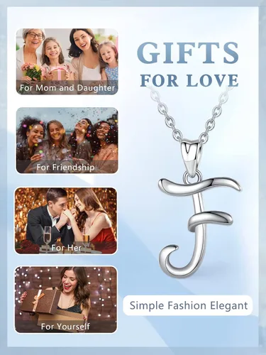 Miniatura 210 de EUDORA Collares de plata esterlina con inicial para mujer, regalos clásicos de 26 letras sin cuello para niñas, hermana, madre hija, cadena de 18