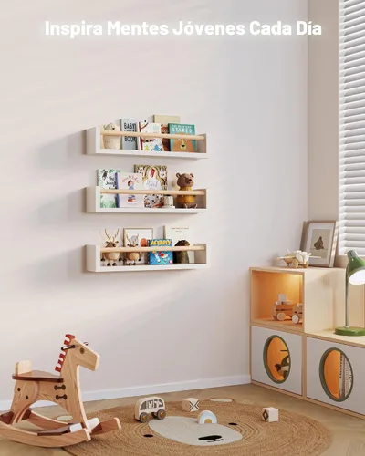 Miniatura 6 de G&W Gruwald Juego de 3 estantes para libros de guardería, estantería de pared, estante de libros para habitaciones de niños, estantes de pared
