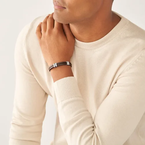 Miniatura 6 de Fossil Pulsera casual de acero inoxidable y cuero genuino para hombre
