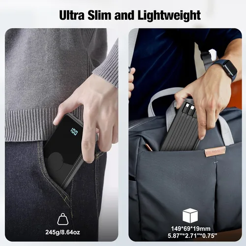 Miniatura 6 de Cargador portátil con cables integrados, batería de alta velocidad de 10000 mAh, paquete de batería de viaje, 5 salidas, 3 entradas, cargador