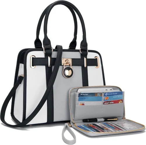 Miniatura 23 de Conjuntos de bolsos para mujeres, bolsos de hombro con asa superior, maletín de trabajo, conjunto de carteras tipo tote con billetera a juego, 2