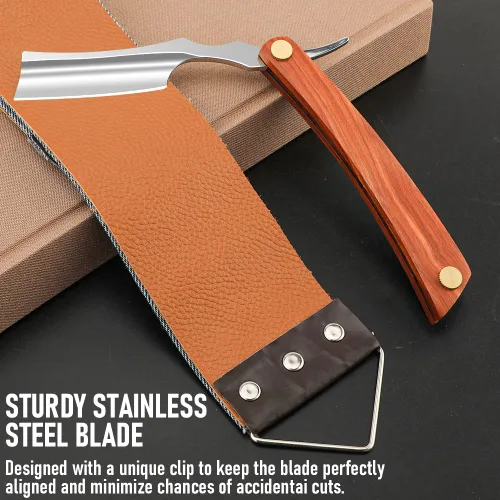 Miniatura 4 de Navaja recta con estuche - Afeitadora profesional de borde recto de barbero de acero inoxidable premium con estuche de afeitar para hombres para uso