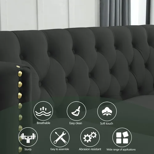 Miniatura 3 de Sofá moderno Chesterfield de terciopelo de 58 pulgadas, respaldos tapizados con brazos de cabeza de clavo, sofá biplaza para sala de estar
