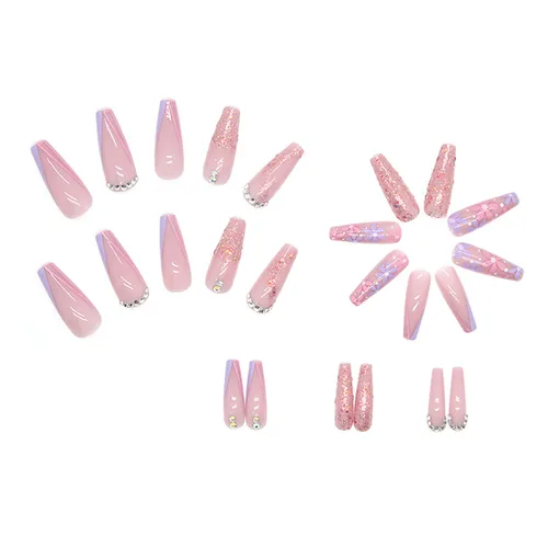 Miniatura 2 de Uñas postizas a presión tipo ataúd súper largas, 24 uñas postizas reutilizables de cobertura completa con pestañas adhesivas, uñas postizas