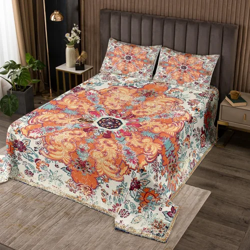 Miniatura 12 de Erosebridal Colcha de hojas tamaño individual, colcha botánica de primavera, color azul dorado, vibrante ramas de plantas, colcha de granja, vida