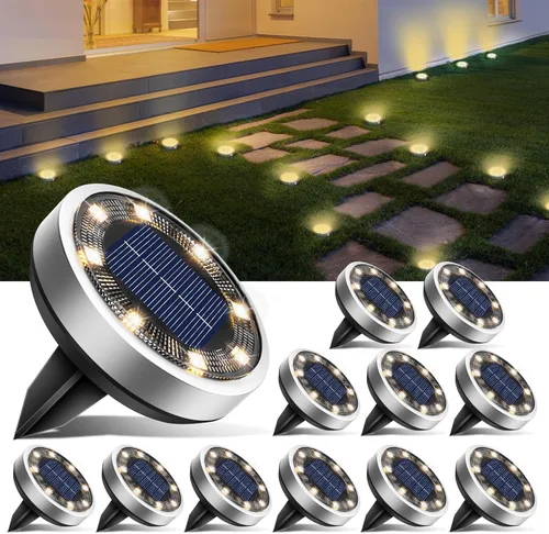 Miniatura 16 de btfarm 16 Pack Solar Lights Outdoor, 8 LED Solar Ground Lights IP65 Waterproof Flat Solar Disc Light, Pathway Lights for Garden Patio Yard Christmas