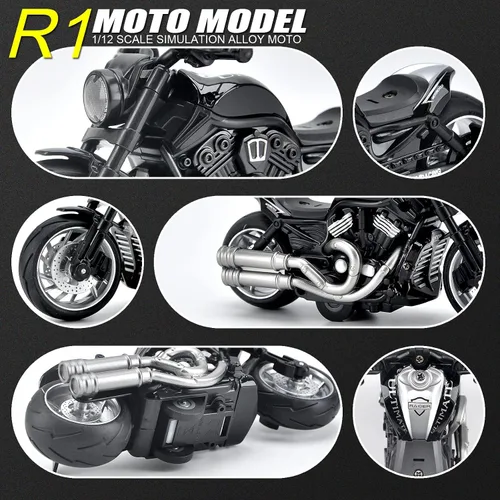 Miniatura 6 de Motocicleta de juguete, juguete de motocicleta con sonidos y luces, modelo de motocicleta de aleación 1:12 para niños, juguete de motocicleta