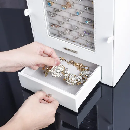 Miniatura 7 de Homde Organizador de joyas con ganchos de ventana de cristal real, regalo para mujeres, caja de joyería para collares, anillos, aretes, pulseras