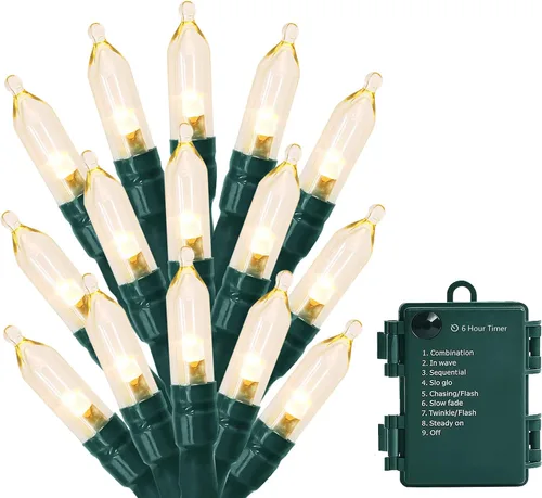 Miniatura 9 de ASENEK Tira de luces LED de Navidad, 33 pies, 100 luces LED para exteriores con temporizador y 8 modos, 3AA funciona con pilas, impermeable
