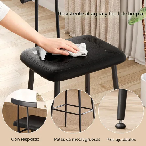 Miniatura 5 de Juego de 2 taburetes de bar, taburetes altos con respaldo y reposapiés, taburetes de bar a altura de mostrador, taburetes de bar industriales