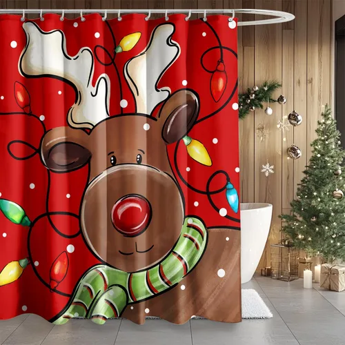 Miniatura 7 de Cortina de Ducha Feliz Navidad 72x72 Pulgadas Cortinas de Ducha de Reno Navideño para Baño con Ganchos Decoración Navideña de Baño Hogar Vacaciones