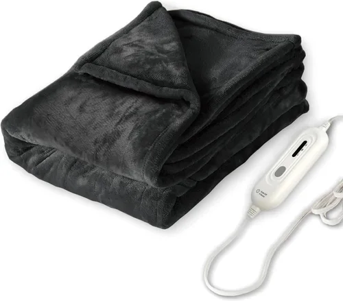 Tefici - Manta eléctrica térmica de dos capas de franela súper acogedora y suave de 50" x 60", con 3 niveles de calefacción y apagado automático