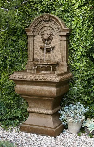 Miniatura 7 de Royal Lions Head - Fuente de suelo italiana grande de 51 pulgadas de alto para decoración al aire libre de piedra sintética con estatua de luz