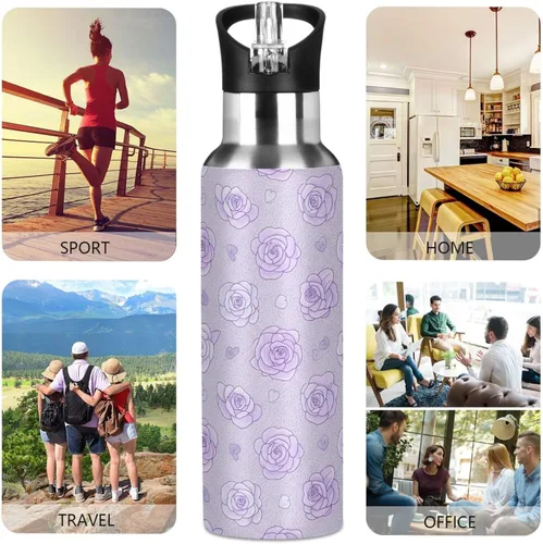 Miniatura 5 de Soft Pastel Style Roses Stainless Steel Vacuum Insulated Water Bottle 20 Oz, BPA-Free Sports Water Bottle Leakproof Water Bottles