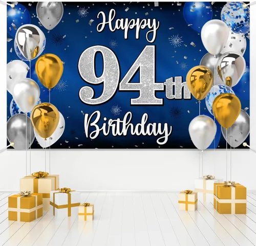 Miniatura 278 de Decoración de feliz cumpleaños 35, globo azul y plateado de 35 años, cartel grande de telón de fondo de cumpleaños, suministros para fiesta de 35th