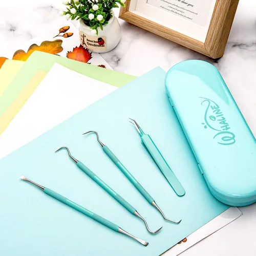 Miniatura 4 de Whaline Herramientas de vinilo de deshierbe de 4 piezas de precisión de acero inoxidable con estuche, kit de herramientas de manualidades de papel