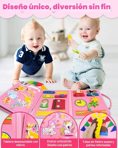 Miniatura 4 de Exorany Juguetes Montessori de tablero ocupado para niñas pequeñas, regalos de cumpleaños, libro ocupado, juguetes de aprendizaje sensorial