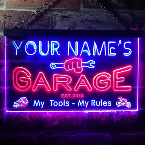 Miniatura 2 de ADVPRO personalizado: tu nombre estación del año, garaje temático, cueva para hombres. Decoración con doble color LED neón signo st6-pp1-tm Rojo