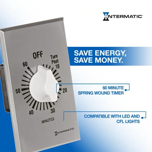 Miniatura 3 de Intermatic SW60MK - Temporizador de resorte de 60 minutos, control de ahorro de energía para luces LED/CFL, uso versátil para ventiladores, motores