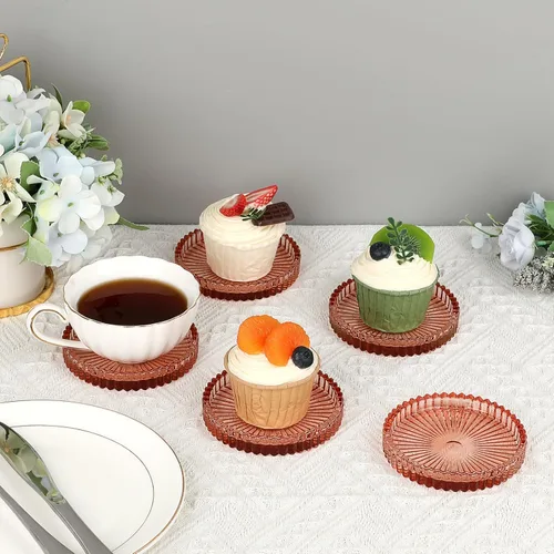Miniatura 8 de JUXYES Juego de 5 posavasos de cristal tono ámbar redondos, tapetes para tazas de vidrio para bebidas, café, té, vino, posavasos decorativos