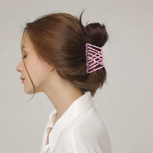 Miniatura 2 de 5 Piezas de peine mágico elástico para el cabello, peine doble elástico, pinzas para el cabello con cuentas elásticas para mujeres y niñas