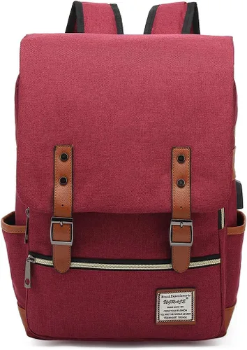 Miniatura 10 de UGRACE - Mochila vintage para portátil con puerto de carga USB, elegante mochila de viaje resistente al agua, mochilas casuales para hombres y Negro