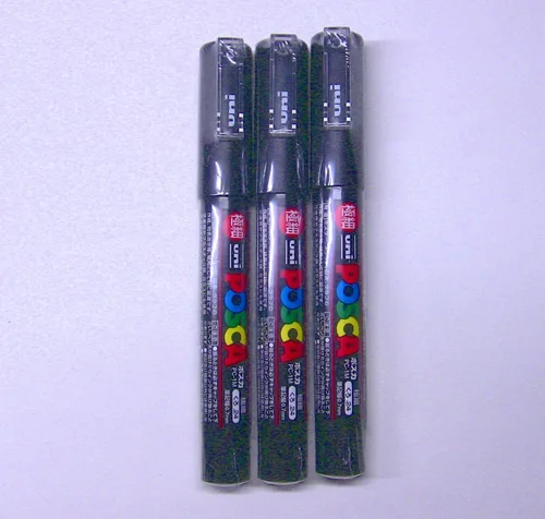 Uni Posca Marcador PC-1M Negro, 3 bolígrafos por paquete (importación de Japón) [Paquete original Komainu-Dou]
