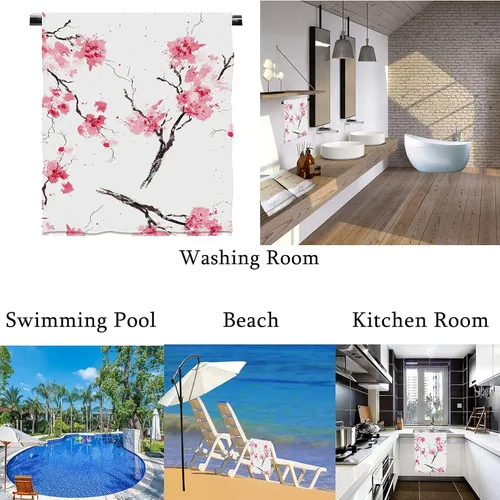 Miniatura 4 de Toallas de mano con flores de cerezo sin costuras, toallas de baño con flores de acuarela rosa, toallas de cocina suaves florales de 13.6 x 29 pies