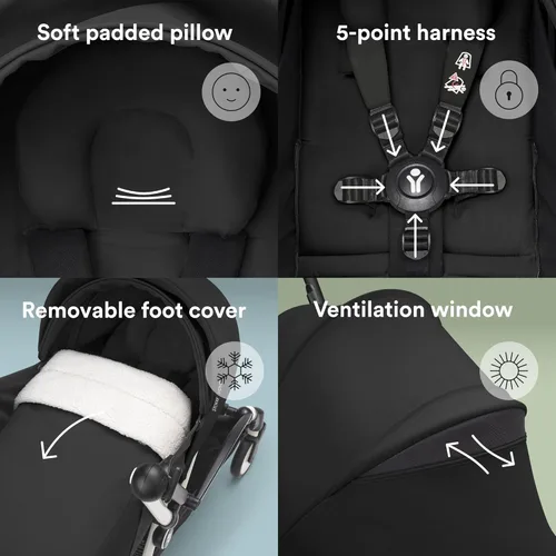 Miniatura 3 de YOYO3 Cochecito de recién nacido a niño pequeño: incluye marco negro, paquete de 6 colores negro, paquete negro 0+ recién nacido y adaptadores