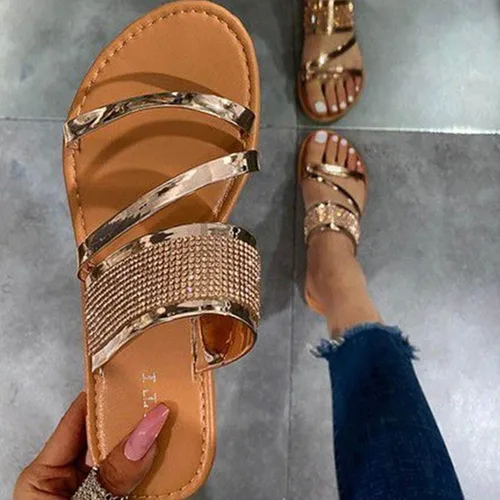Miniatura 3 de shlutesoy Women's Rhinestones Flat Sandals, Open Toe Non SlipRubberFaux Crystal Beach Slippers,Sparkling Bridal Bridesmaid Sandals Dress Wedding