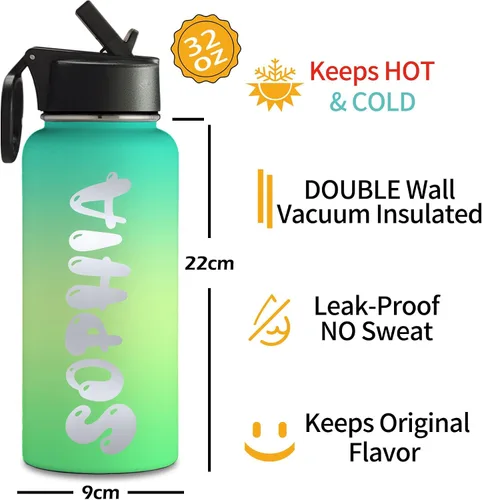 Miniatura 4 de Botellas de agua personalizadas para niños para la escuela, botella de agua deportiva aislada con nombre personalizado con pajilla, botella de agua