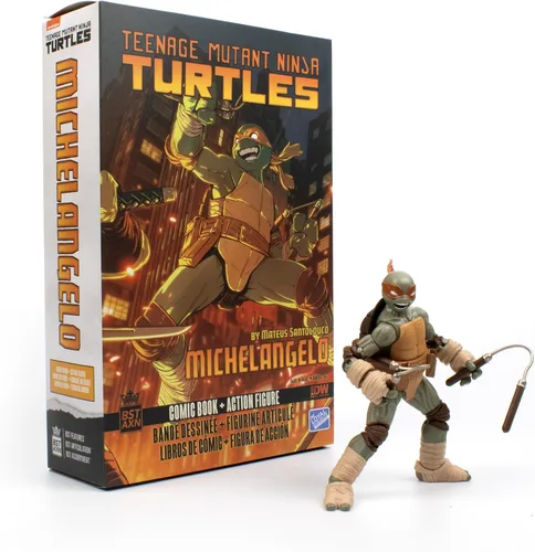 Miniatura 4 de Figura de acción de Michelangelo de Teenage Mutant Ninja Turtles BST AXN v2 IDW de 5 pulgadas y libro de cómics de Michelangelo de IDW edición