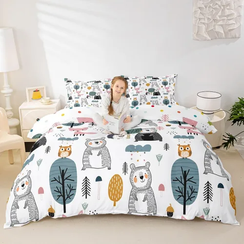 Miniatura 23 de Erosebridal Juego de funda de edredón con diseño de hojas y mono para niños, funda de edredón de animales divertidos, tamaño individual para niños