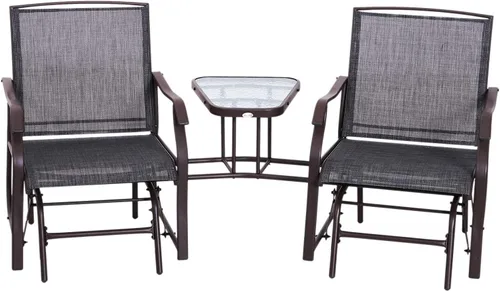 Miniatura 2 de Sillas mecedoras de doble planeador de 3 piezas de tela para exteriores con juego de mesa gris moderno y contemporáneo lado de metal