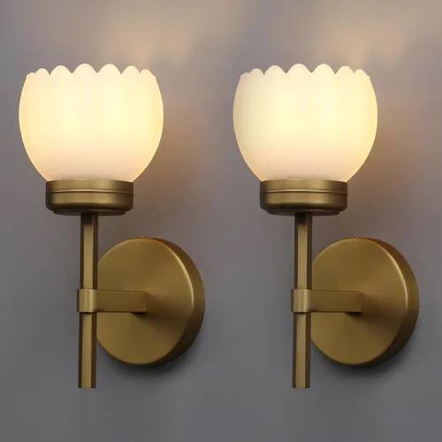 Yosoan Juego de 2 Apliques de Pared Vintage Bohemios de Latón para Interiores, Apliques de Tocador Modernos Dorados Industriales de Montaje en Pared