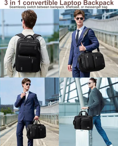 Miniatura 2 de weiatas Bolsa convertible 3 en 1 de cuero vegano para laptop para hombres y mujeres, mochila de viaje expandible para trabajo Convertible