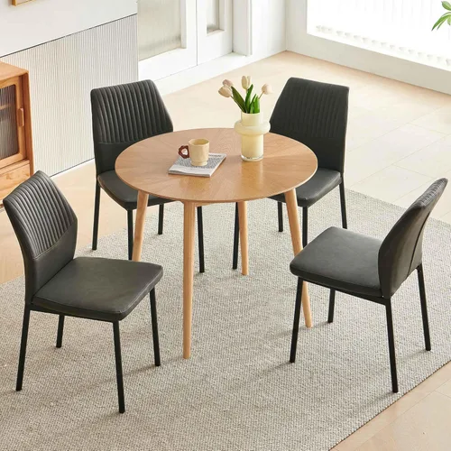 Miniatura 32 de Juego de 4 sillas de comedor de piel sintética marrón, cómodas sillas de cocina tapizadas sin brazos con patas de metal negro para sala de estar