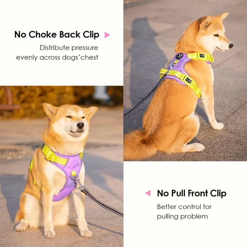 Miniatura 4 de PHOEPET Arnés para perro sin tirones, chaleco para perro reflectante ajustable de colores únicos, con mango de entrenamiento suave, clips de metal